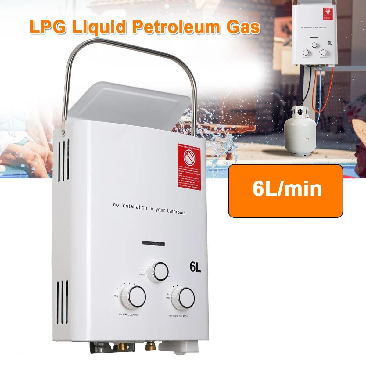 Propane Gas-6L 12kW Tankless Water Heater with Shower Kit