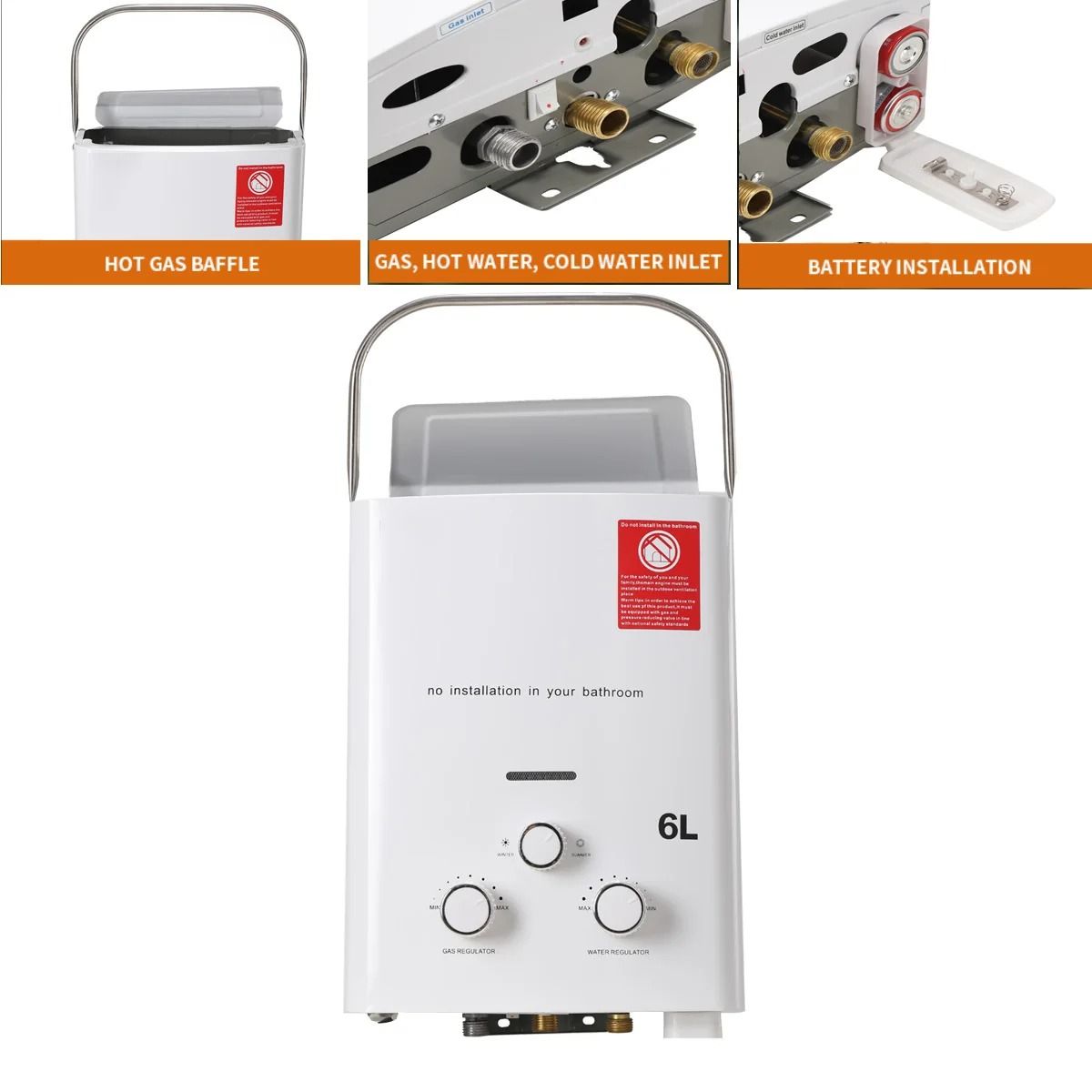Propane Gas-6L 12kW Tankless Water Heater with Shower Kit