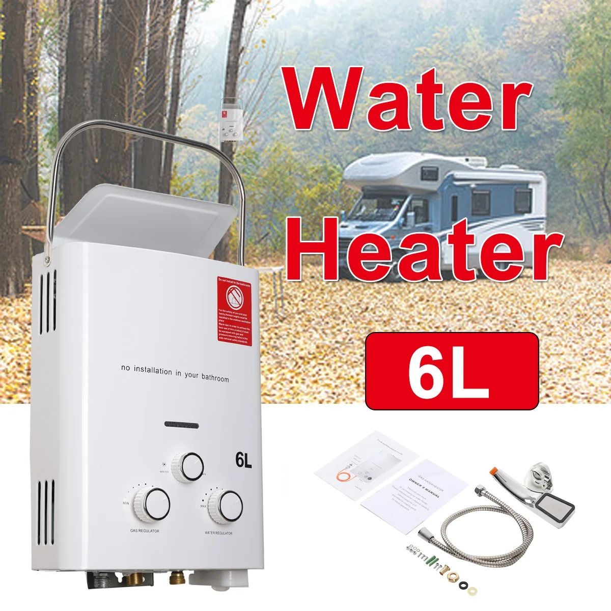 Propane Gas-6L 12kW Tankless Water Heater with Shower Kit