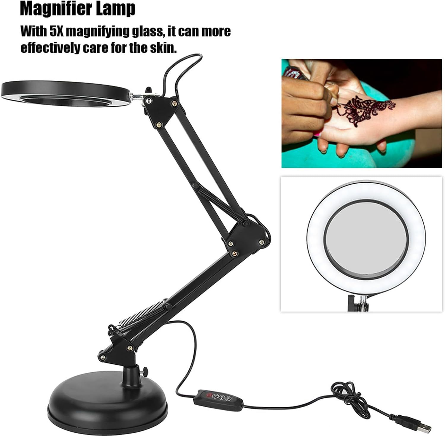 5X Magnifying Desk Lamp with LED Light USB