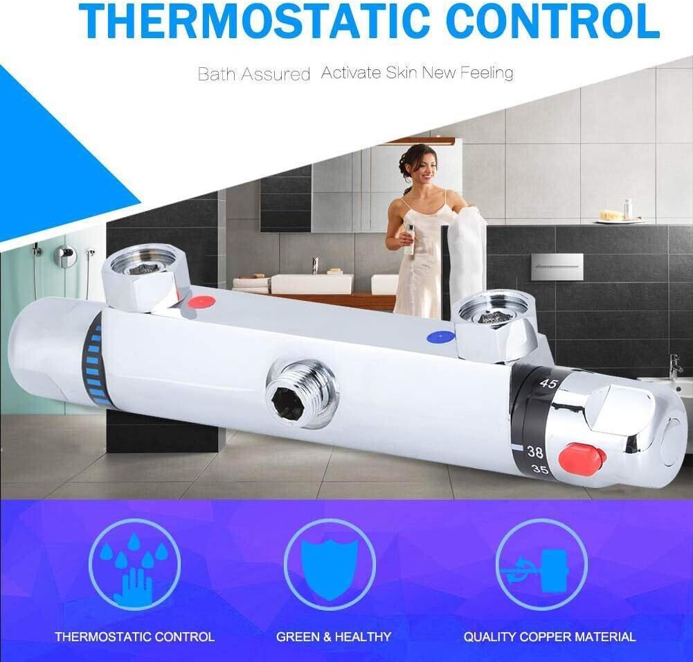 Wall Mounted Thermostatic Shower Faucet, Replacement Valve Mixer Tap Shower Thermostat for Bathroom Accessories with 38°C Temperature Safe Protection and Check Valve