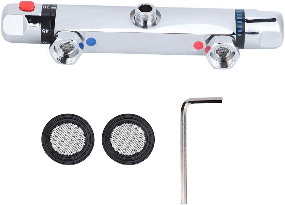 Wall Mounted Thermostatic Shower Faucet, Replacement Valve Mixer Tap Shower Thermostat for Bathroom Accessories with 38°C Temperature Safe Protection and Check Valve