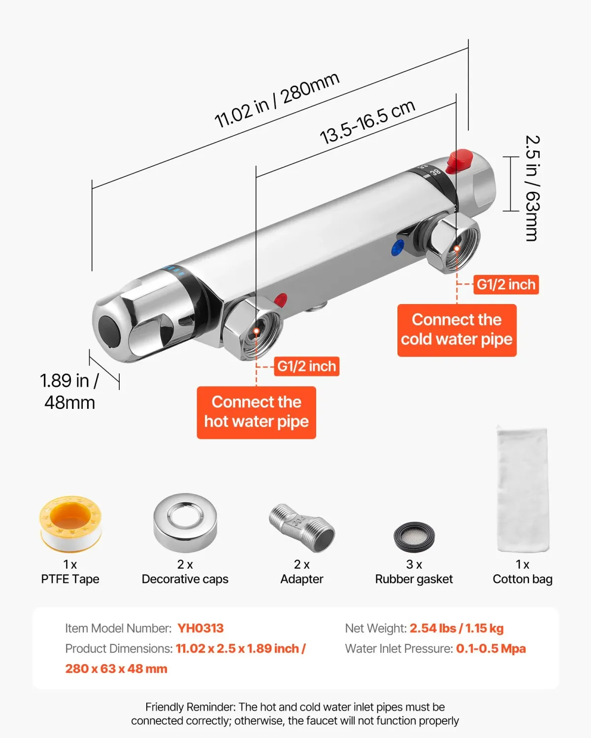 Wall Mounted Thermostatic Shower Faucet, Replacement Valve Mixer Tap Shower Thermostat for Bathroom Accessories with 38°C Temperature Safe Protection and Check Valve