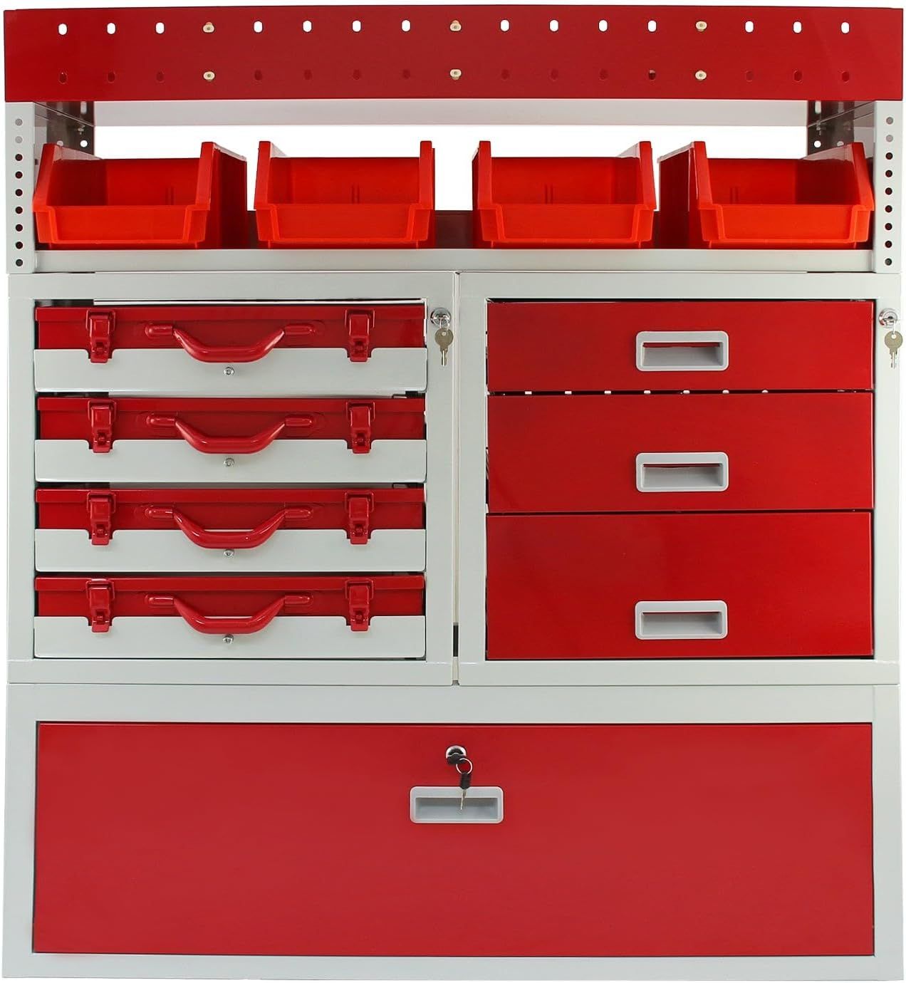 Powder Coated Heavy-Duty Mobile Tool Storage Cabinet – 4 Drawers, Lockable Cabinet &amp; Removable Storage Bins