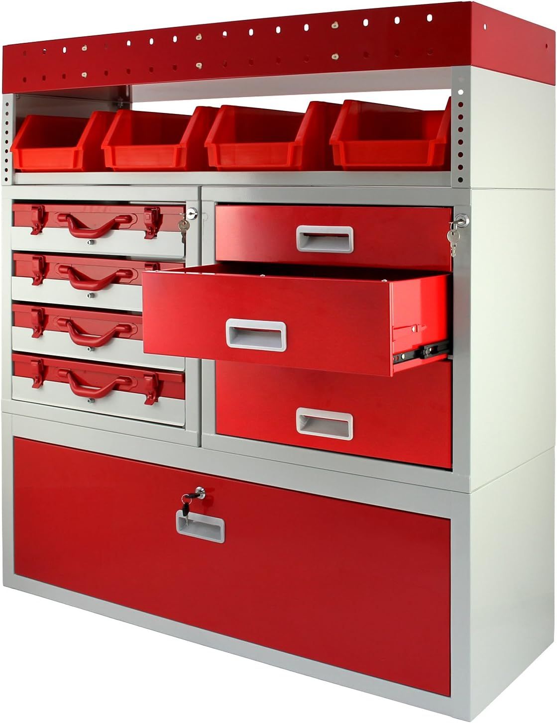 Powder Coated Heavy-Duty Mobile Tool Storage Cabinet – 4 Drawers, Lockable Cabinet &amp; Removable Storage Bins