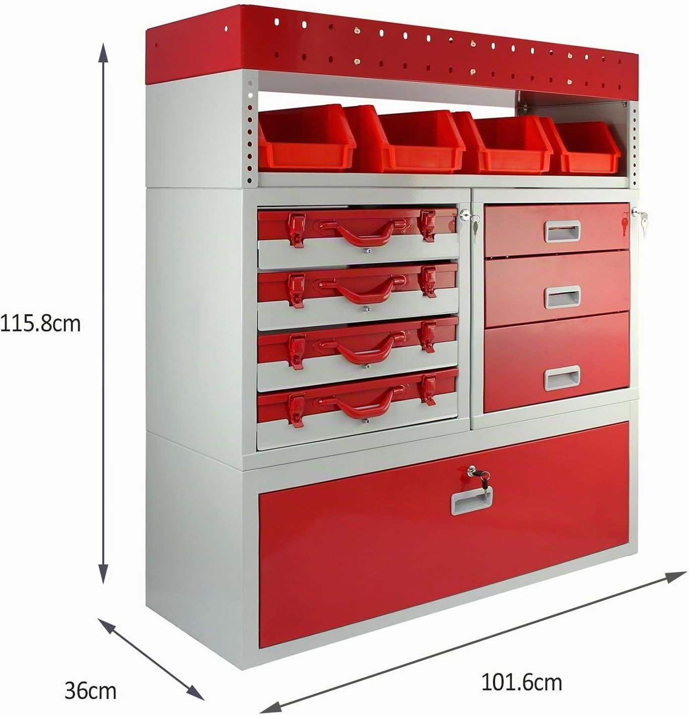 Powder Coated Heavy-Duty Mobile Tool Storage Cabinet – 4 Drawers, Lockable Cabinet &amp; Removable Storage Bins