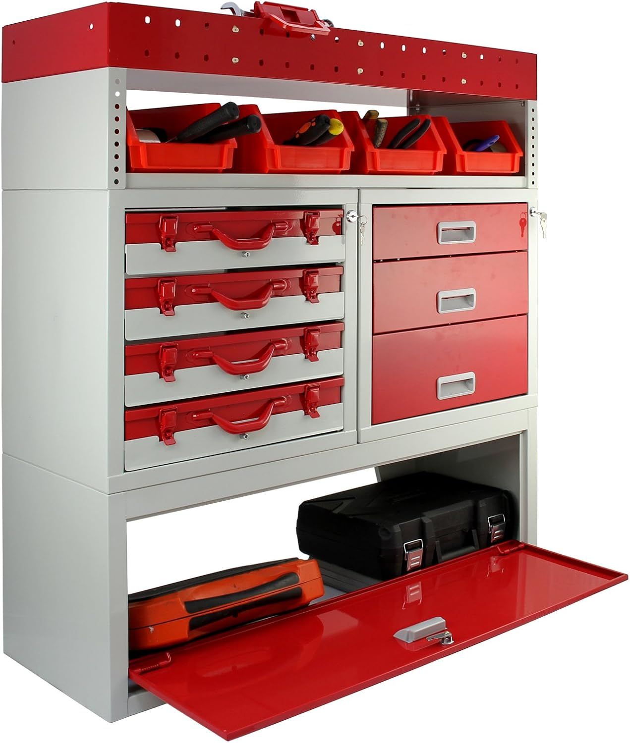 Powder Coated Heavy-Duty Mobile Tool Storage Cabinet – 4 Drawers, Lockable Cabinet &amp; Removable Storage Bins