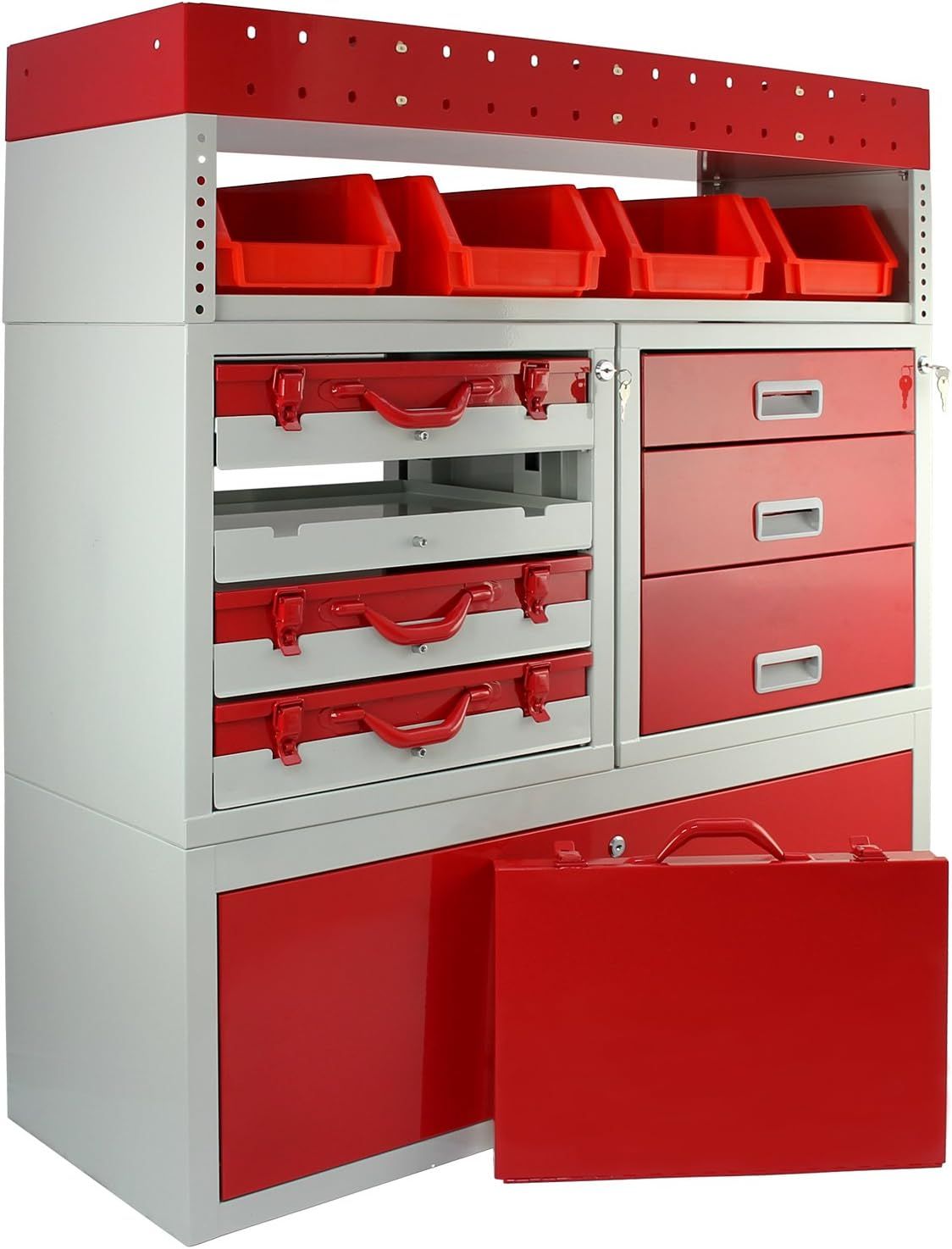 Powder Coated Heavy-Duty Mobile Tool Storage Cabinet – 4 Drawers, Lockable Cabinet &amp; Removable Storage Bins
