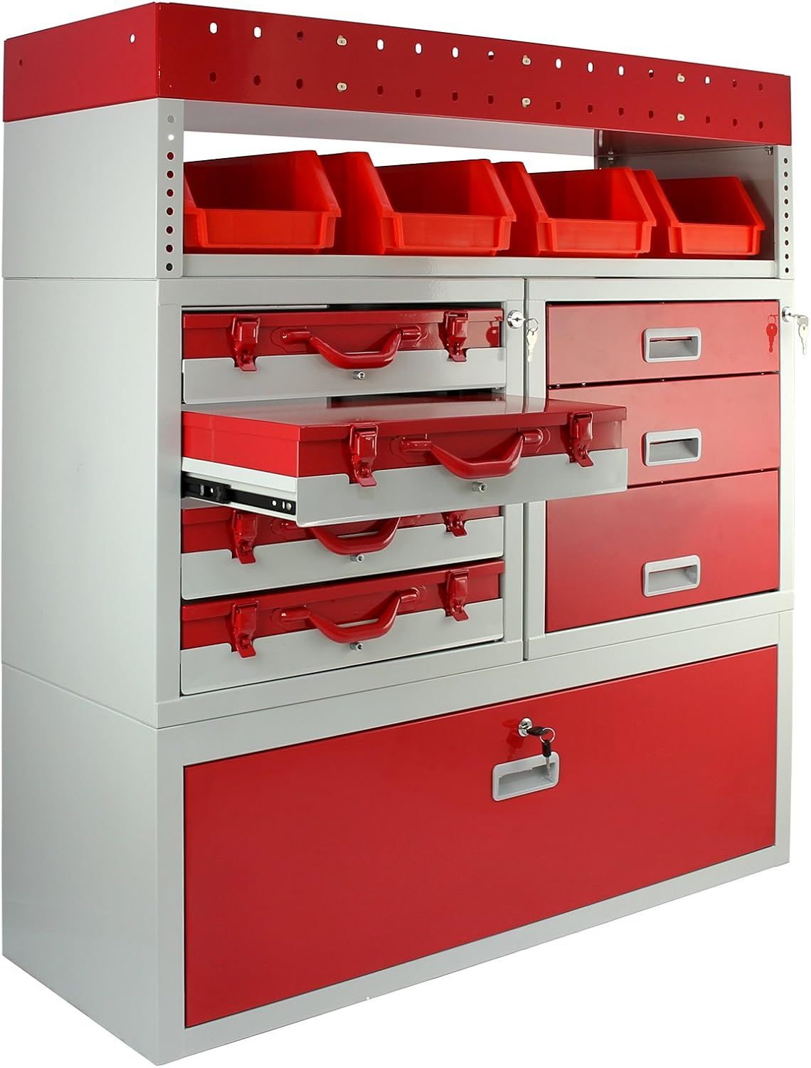 Powder Coated Heavy-Duty Mobile Tool Storage Cabinet – 4 Drawers, Lockable Cabinet &amp; Removable Storage Bins