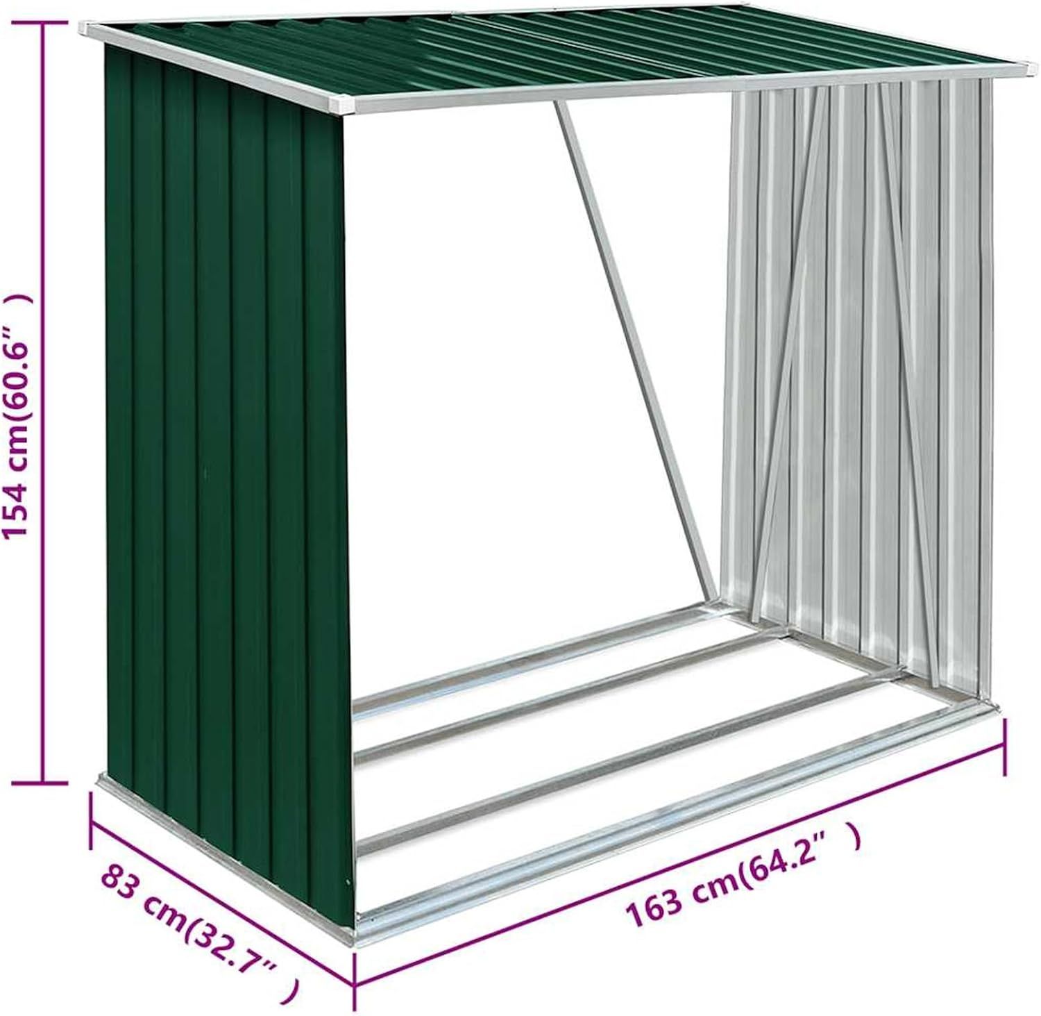 Steel Firewood Storage Shed with Sloping Roof and Raised Floor