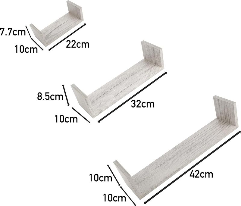 Set of 3-Piece Modern Floating Wall Shelf Set – Decorative Space-Saving Storage