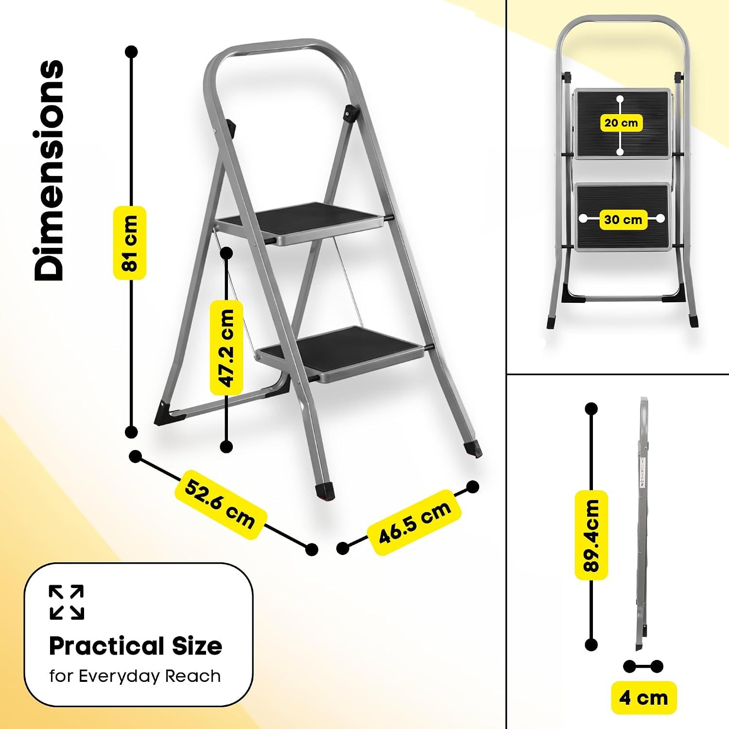 2 Step Folding Ladder Anti Slip 150kg Load