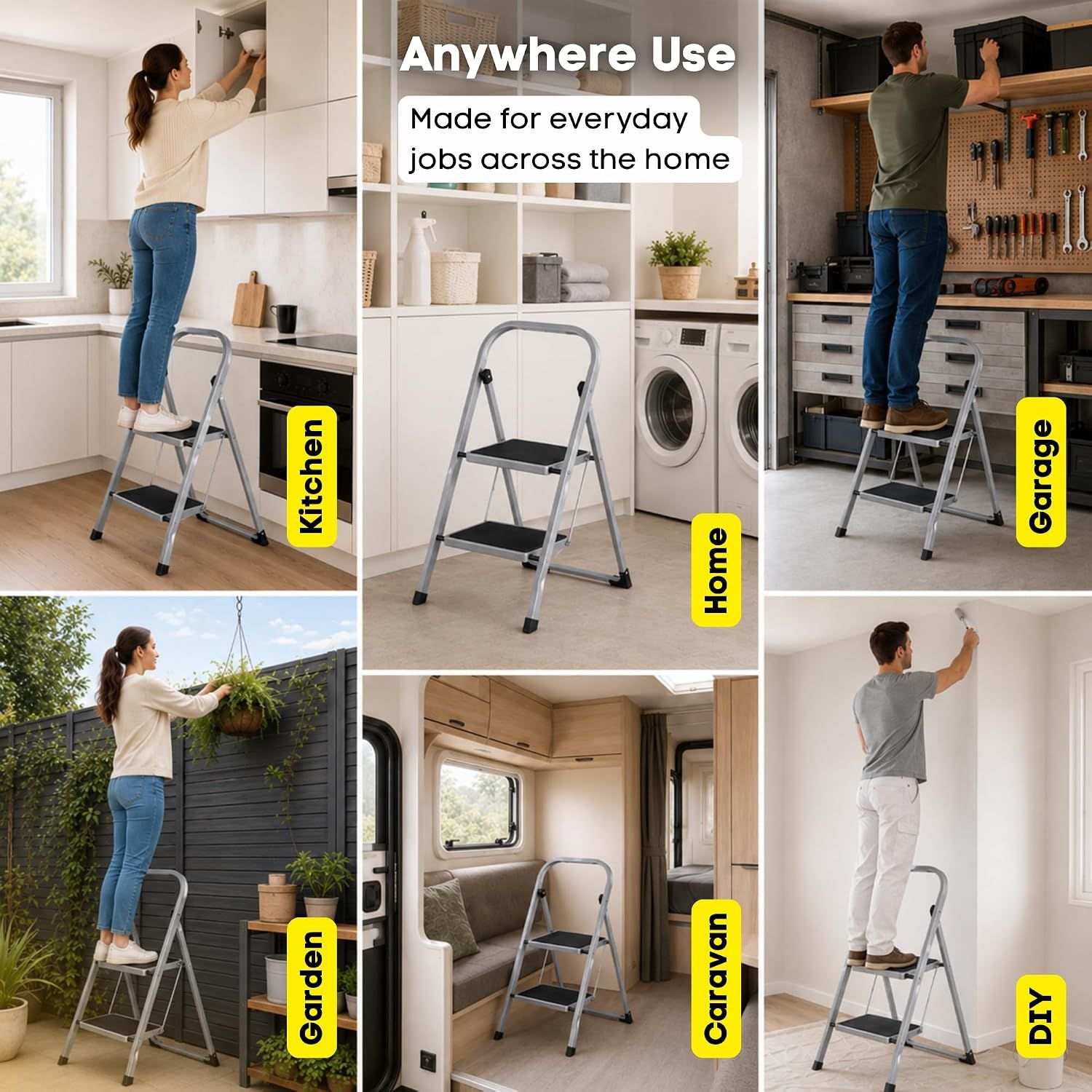2 Step Folding Ladder Anti Slip 150kg Load