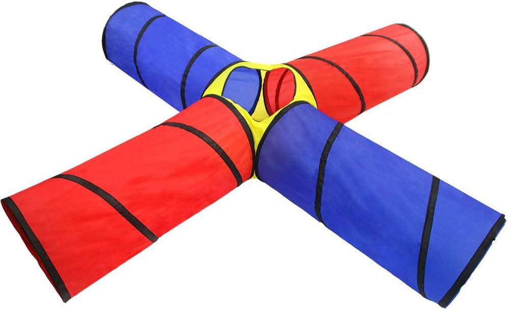Pop-Up 4-Way Kids Play Tunnel – Crawl Tunnel for Children &amp; Pets (Red &amp; Blue)
