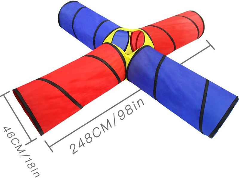 Pop-Up 4-Way Kids Play Tunnel – Crawl Tunnel for Children &amp; Pets (Red &amp; Blue)