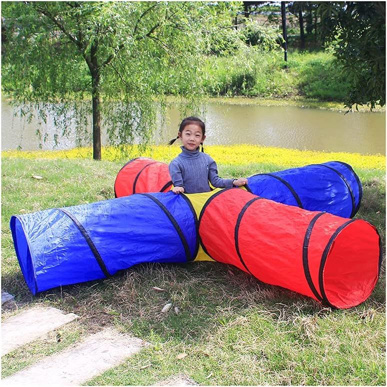 Pop-Up 4-Way Kids Play Tunnel – Crawl Tunnel for Children &amp; Pets (Red &amp; Blue)