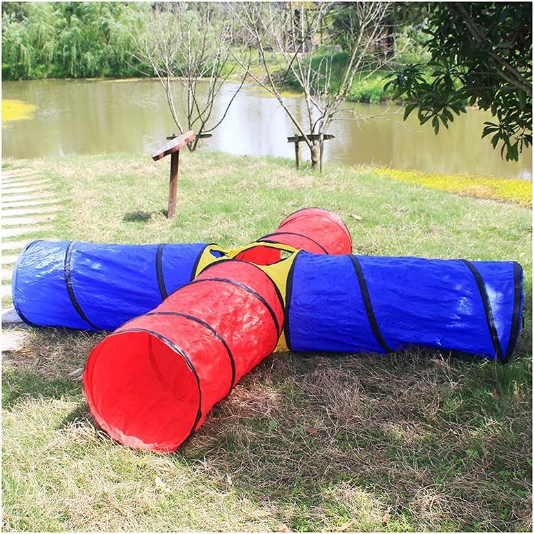 Pop-Up 4-Way Kids Play Tunnel – Crawl Tunnel for Children &amp; Pets (Red &amp; Blue)