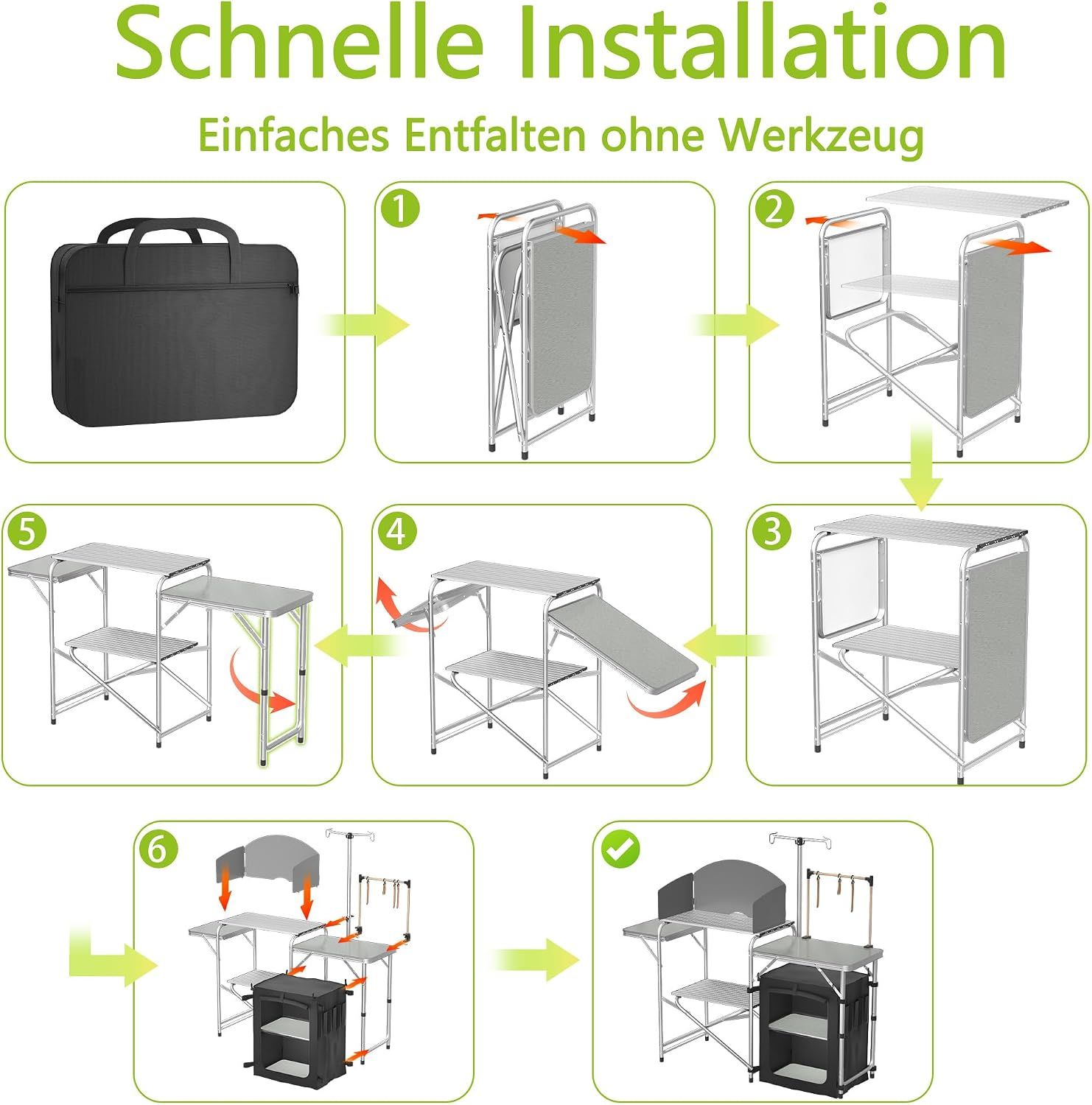 Camping Kitchen Table Foldable with Cabinet Worktop
