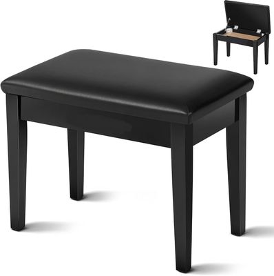Piano Bench with Storage Compartment Padded Cushion Black Stool