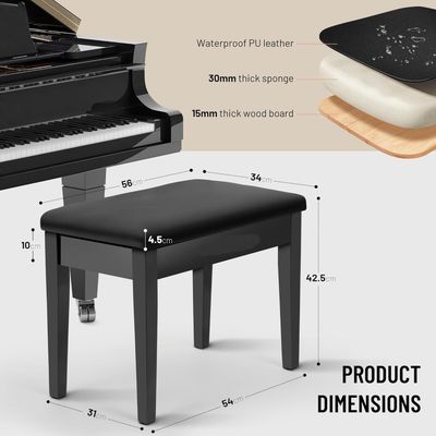 Piano Bench with Storage Compartment Padded Cushion Black Stool
