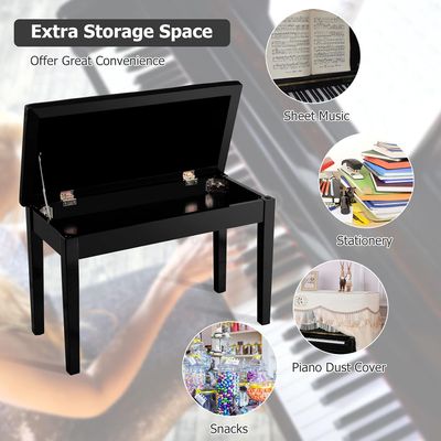 Piano Bench with Storage Compartment Padded Cushion Black Stool