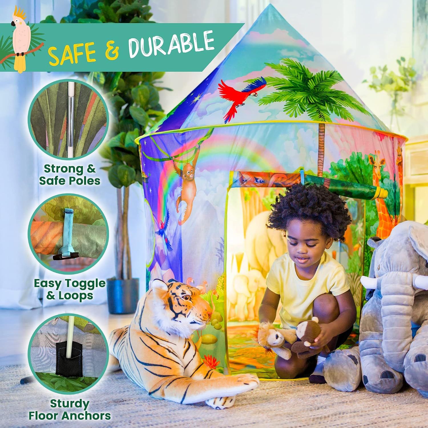 Jungle Adventure Tent for Kids with Safari Sound Button