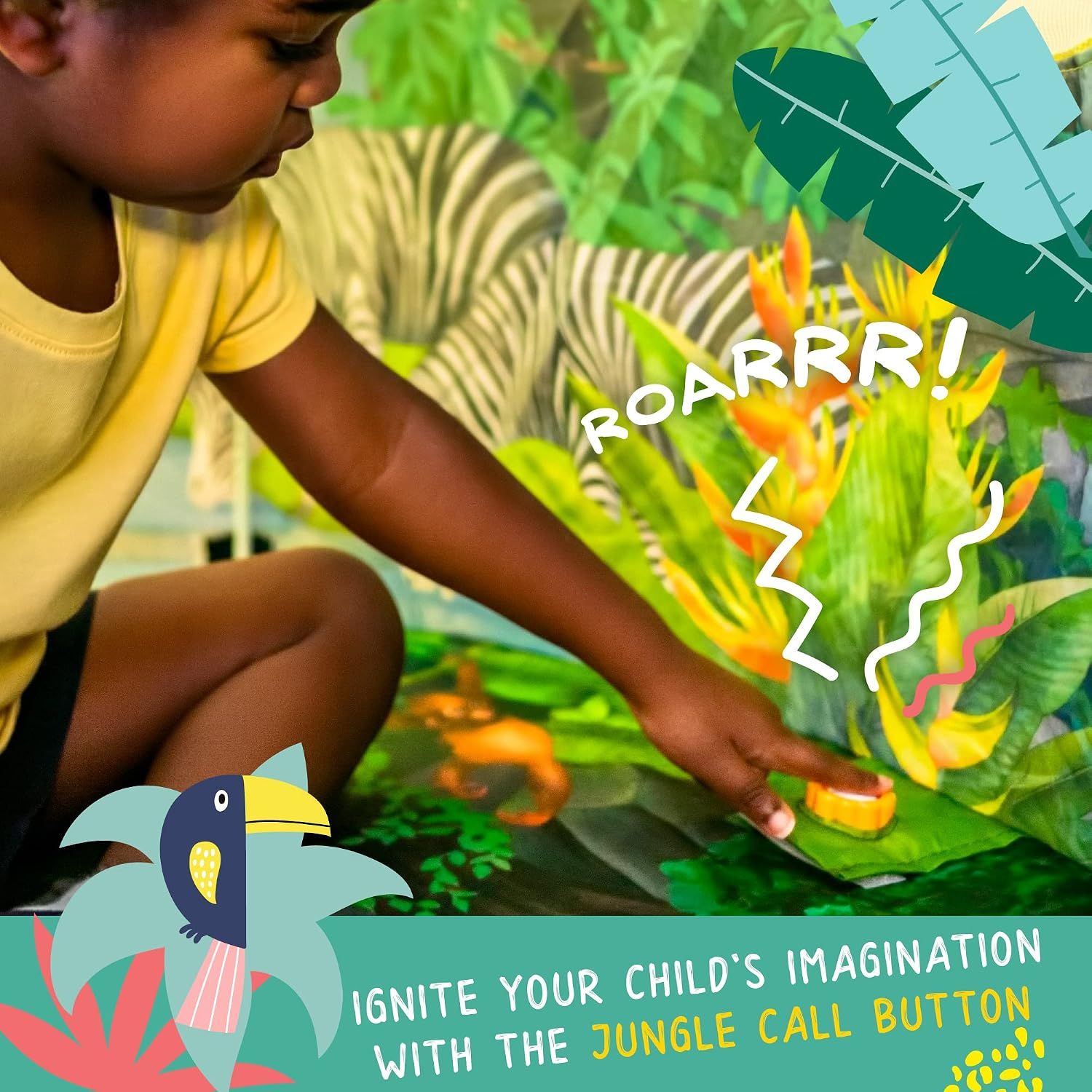 Jungle Adventure Tent for Kids with Safari Sound Button