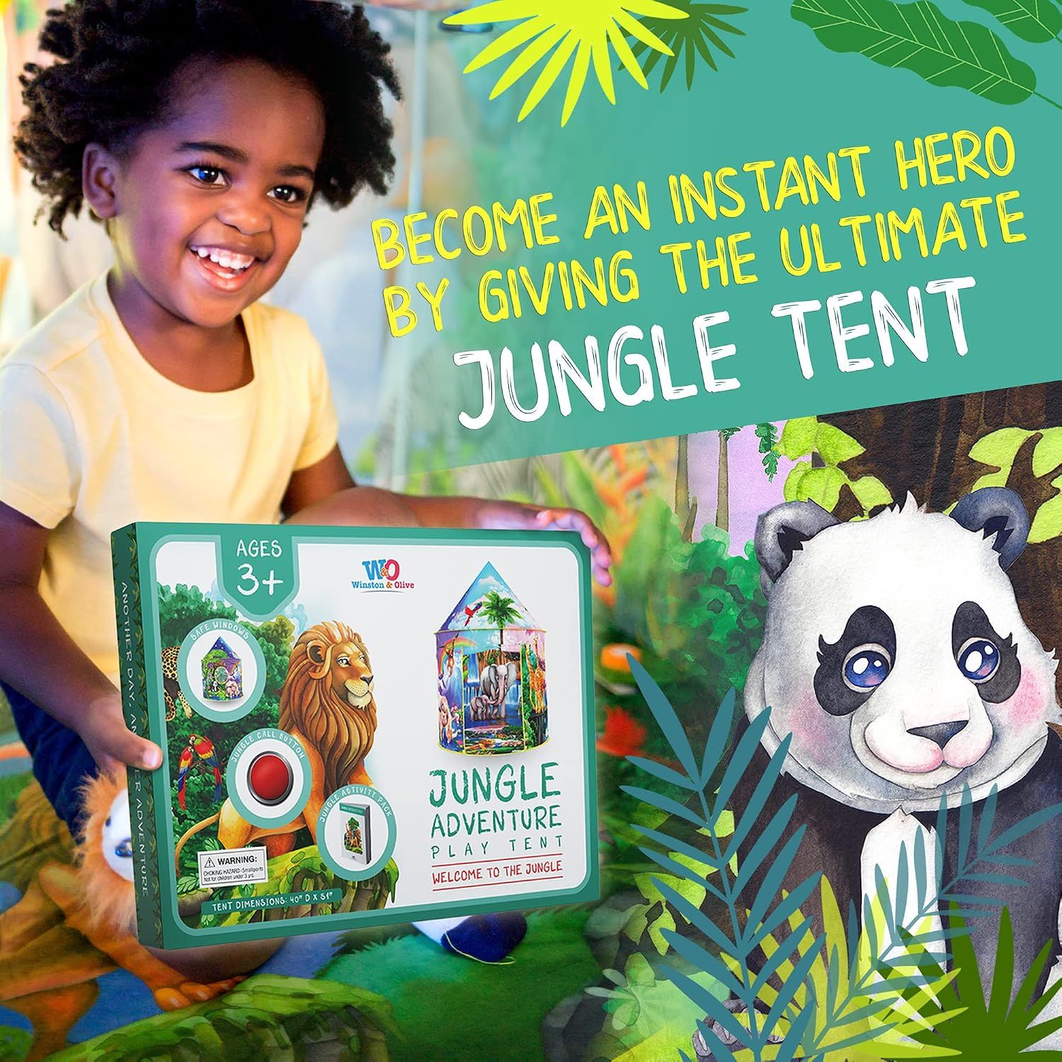 Jungle Adventure Tent for Kids with Safari Sound Button