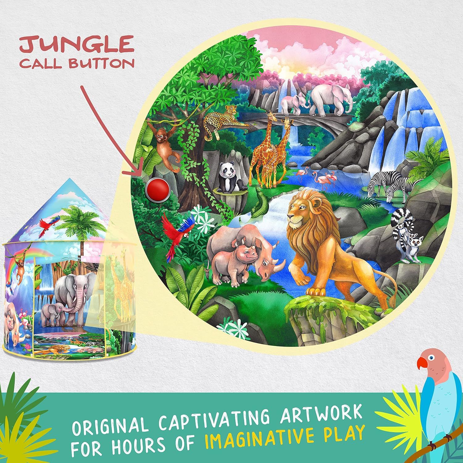Jungle Adventure Tent for Kids with Safari Sound Button