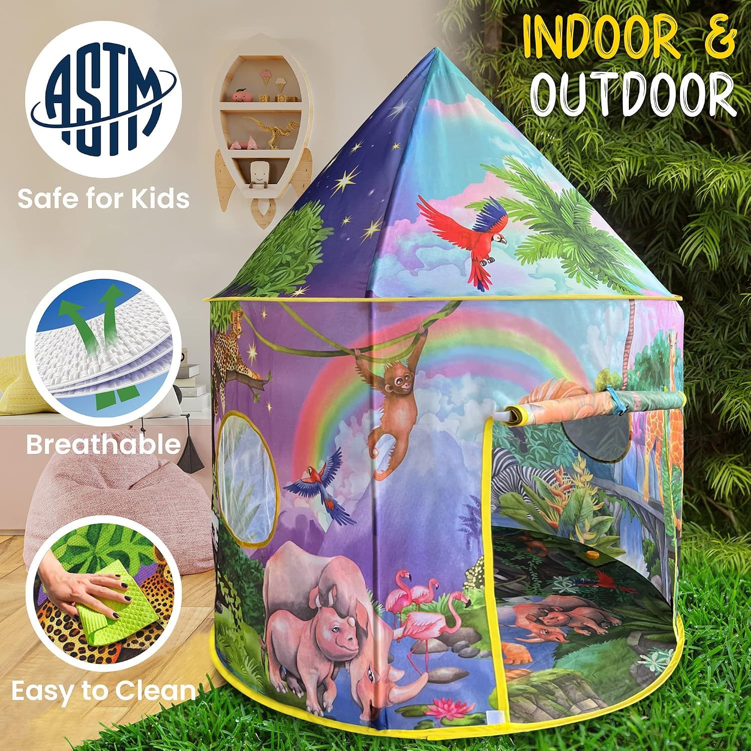 Jungle Adventure Tent for Kids with Safari Sound Button