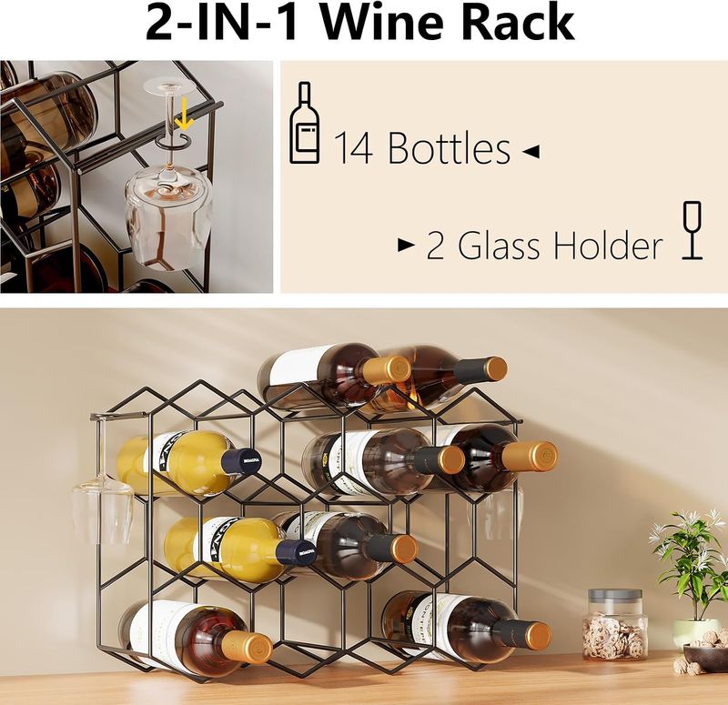 14 Bottle Countertop Wine Rack Metal Wine Bottle Holder
