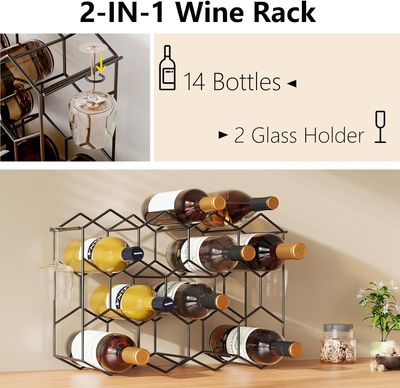 14 Bottle Countertop Wine Rack Metal Wine Bottle Holder