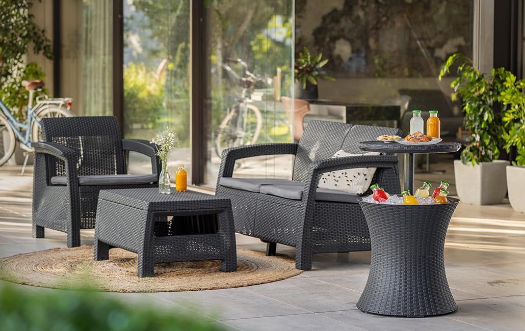 Rattan Pacific Cool Bar – 3 - in - 1 30L Outdoor Drinks Cooler &amp; Adjustable Table