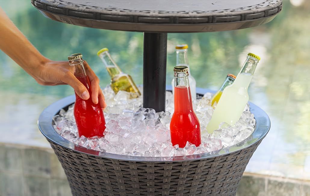 Rattan Pacific Cool Bar – 3 - in - 1 30L Outdoor Drinks Cooler &amp; Adjustable Table