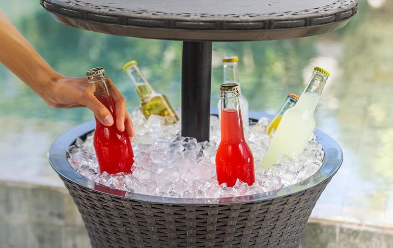 Rattan Pacific Cool Bar – 3 - in - 1 30L Outdoor Drinks Cooler &amp; Adjustable Table