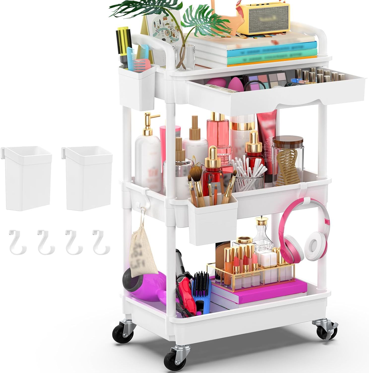 Storage Cart 3 Tier with Drawer &amp; Lockable Wheels