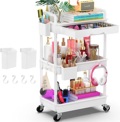 Storage Cart 3 Tier with Drawer &amp; Lockable Wheels