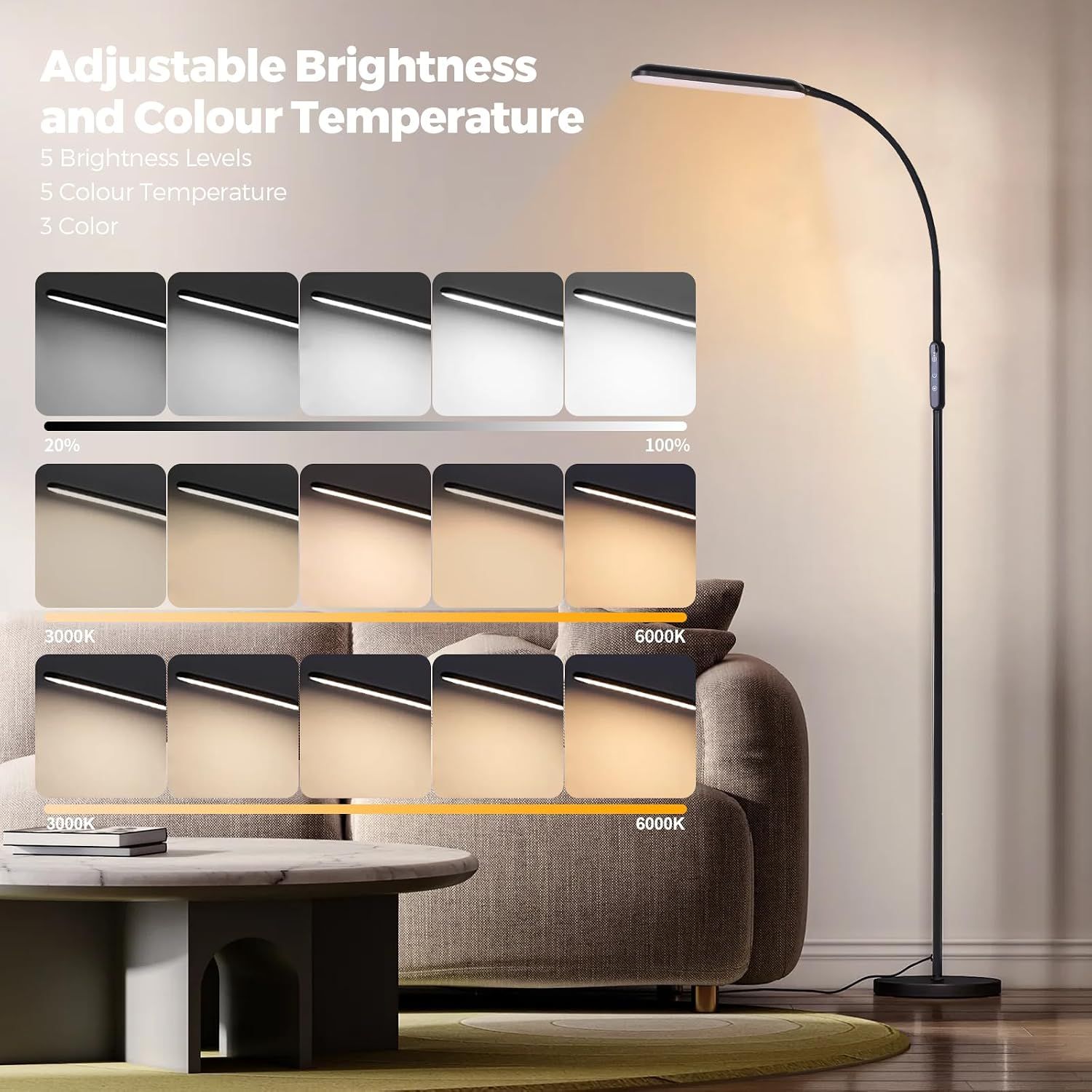 LED Floor Lamp Touch Control Dimmable Reading Light