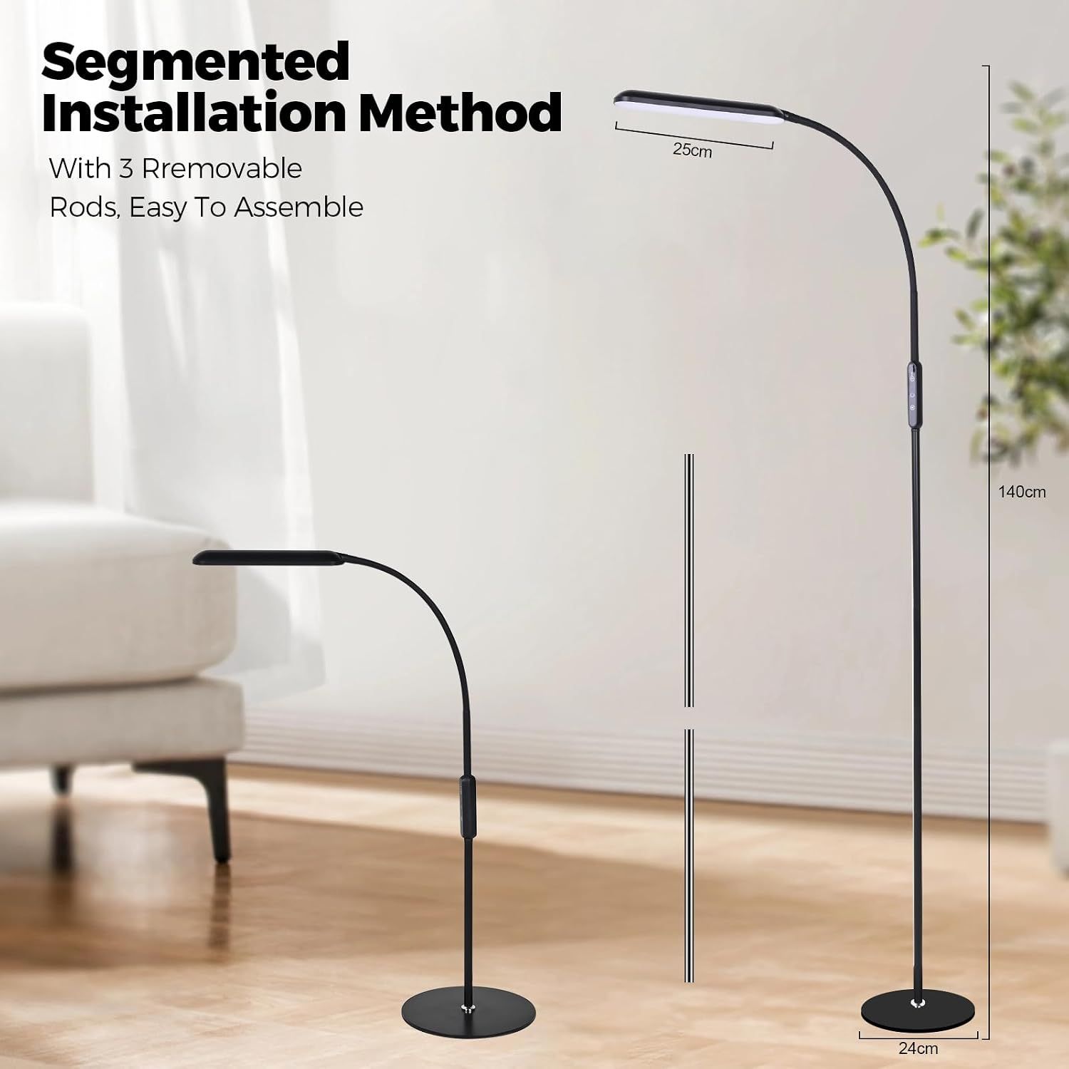 LED Floor Lamp Touch Control Dimmable Reading Light