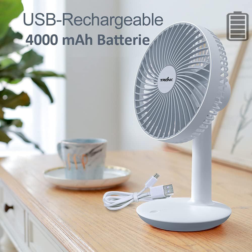 Rechargeable 16cm Table Fan – 4000mAh Battery, 4-Speed Portable Fan