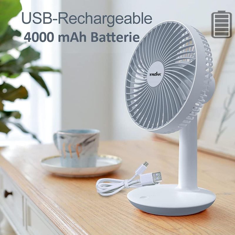 Rechargeable 16cm Table Fan – 4000mAh Battery, 4-Speed Portable Fan