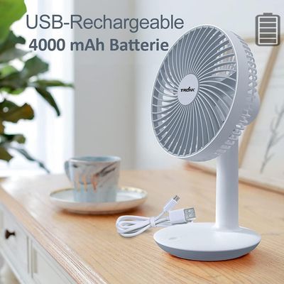 Rechargeable 16cm Table Fan – 4000mAh Battery, 4-Speed Portable Fan