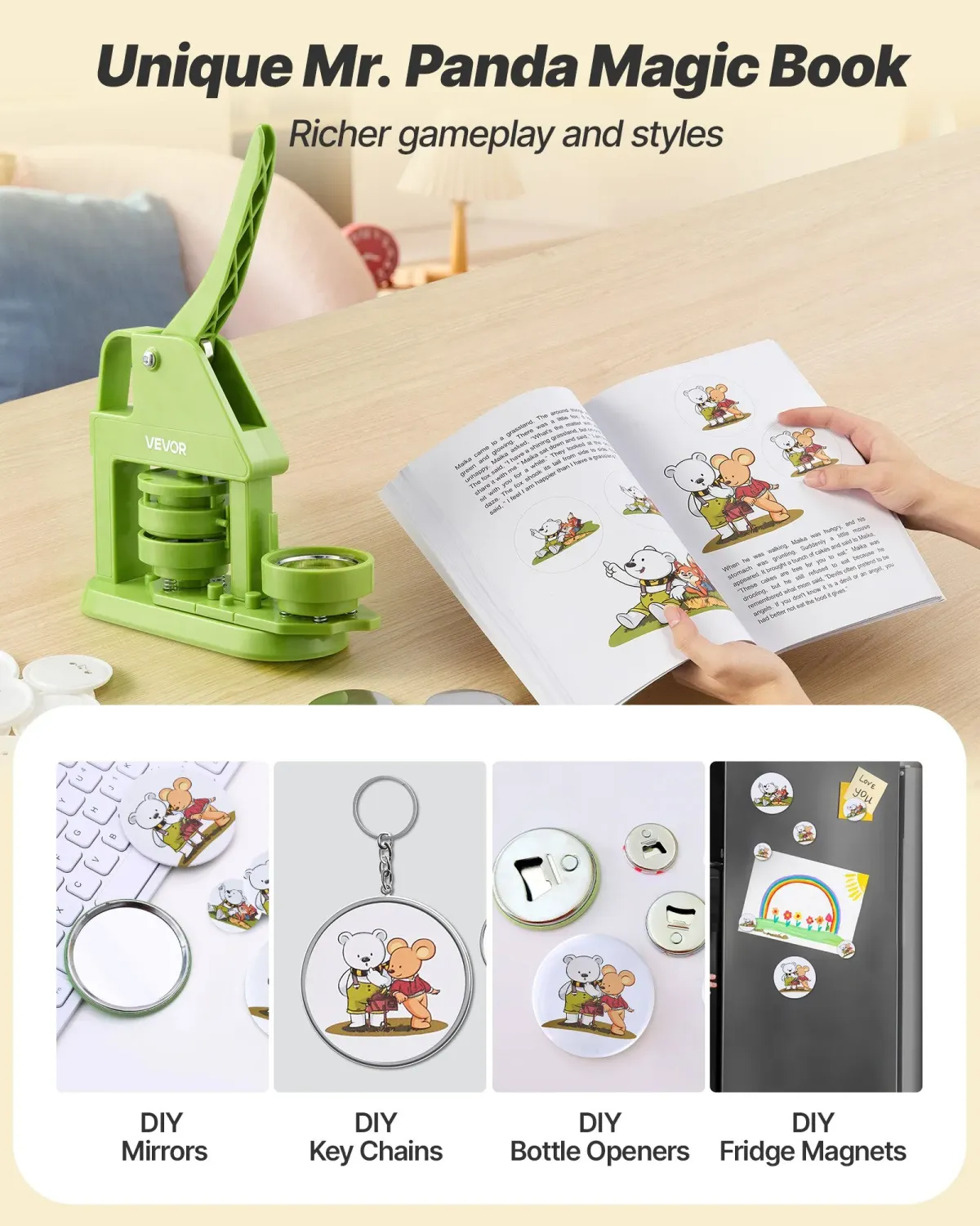Button Maker Machine 58mm DIY Badge Pin Press with 100PCS Parts