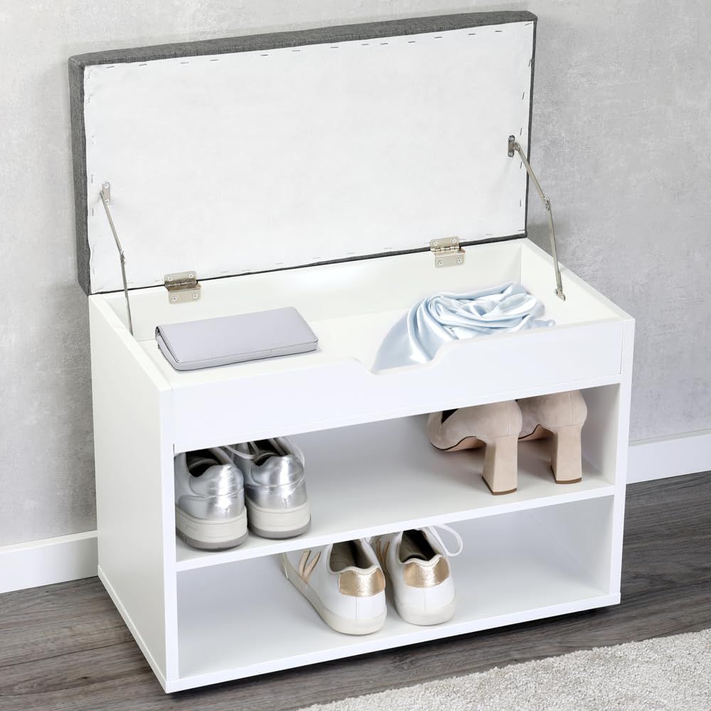 Wooden Shoe Storage With Padded Seat