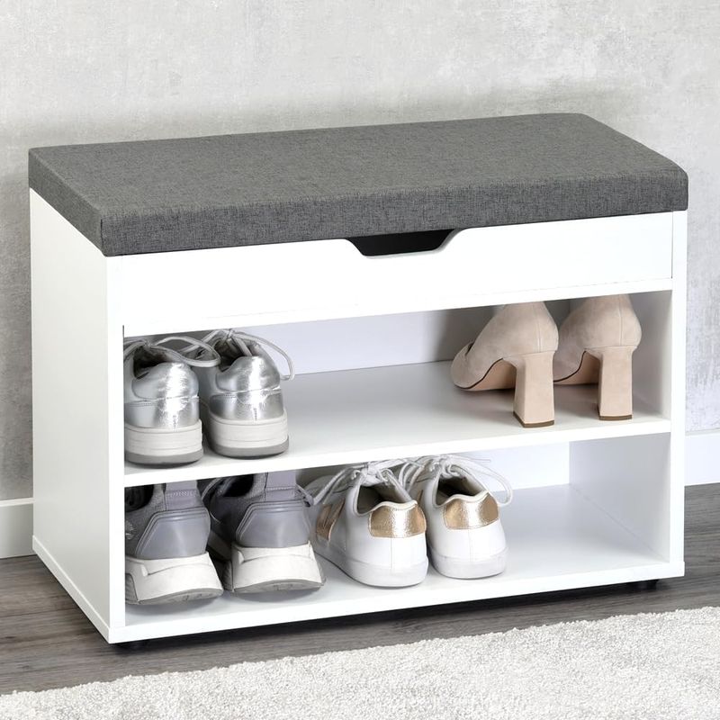 Wooden Shoe Storage With Padded Seat