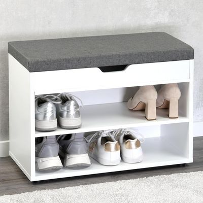 Wooden Shoe Storage With Padded Seat