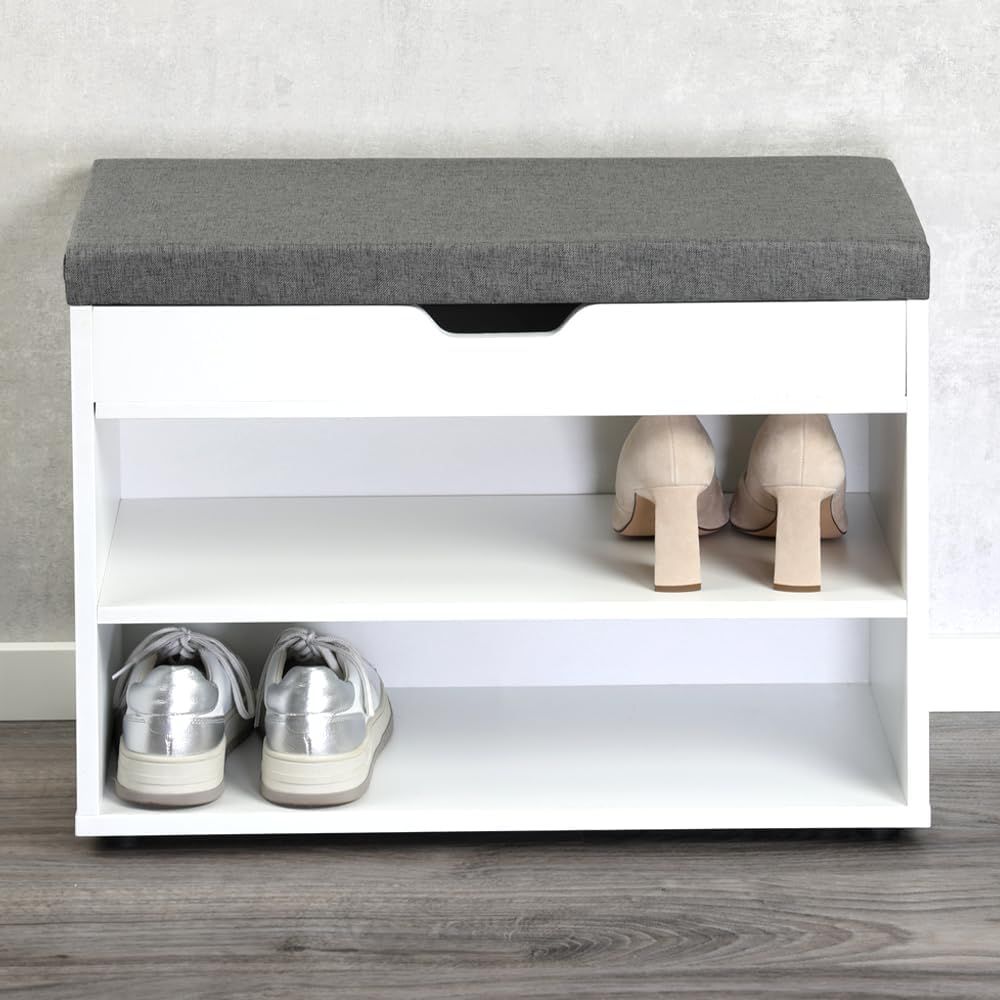 Wooden Shoe Storage With Padded Seat