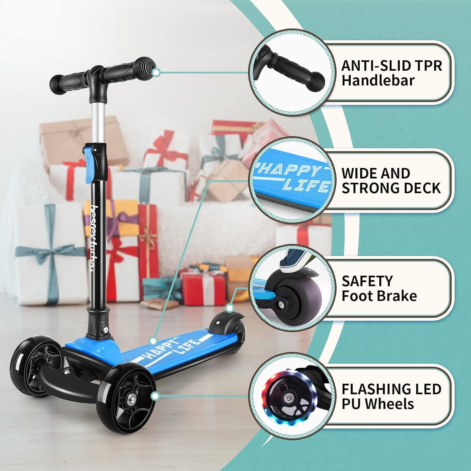 Kids Scooter 3 Wheel Foldable with LED Wheels