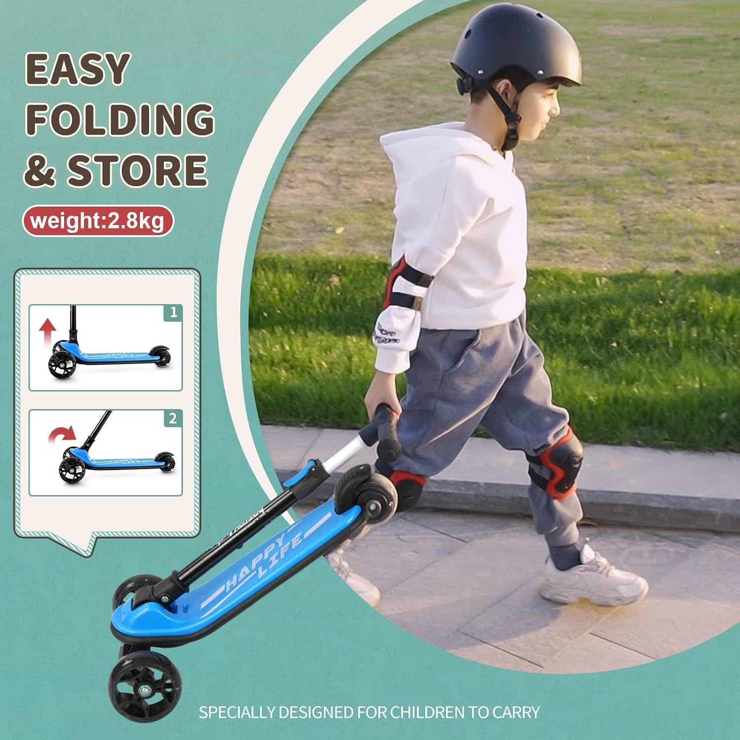 Kids Scooter 3 Wheel Foldable with LED Wheels