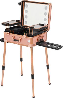 Professional Rolling Makeup Station – LED Mirror &amp; 3-Tier Storage